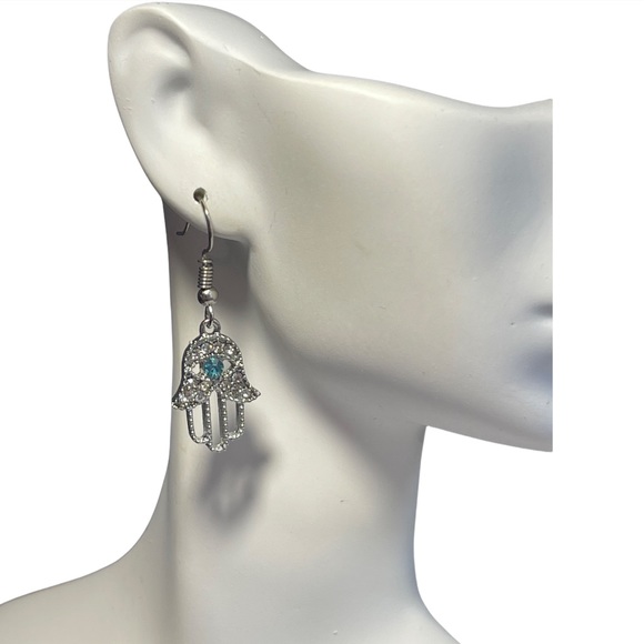 Hamsa Hand Rhinestone Earrings - Picture 9 of 11